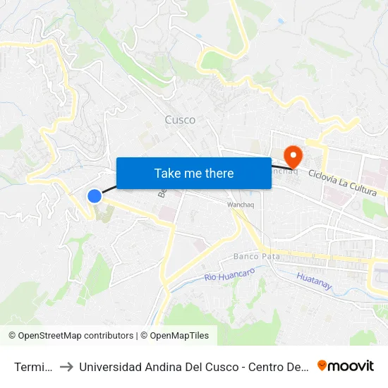 Terminal to Universidad Andina Del Cusco - Centro De Idiomas map