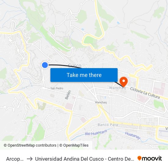 Arcopata to Universidad Andina Del Cusco - Centro De Idiomas map