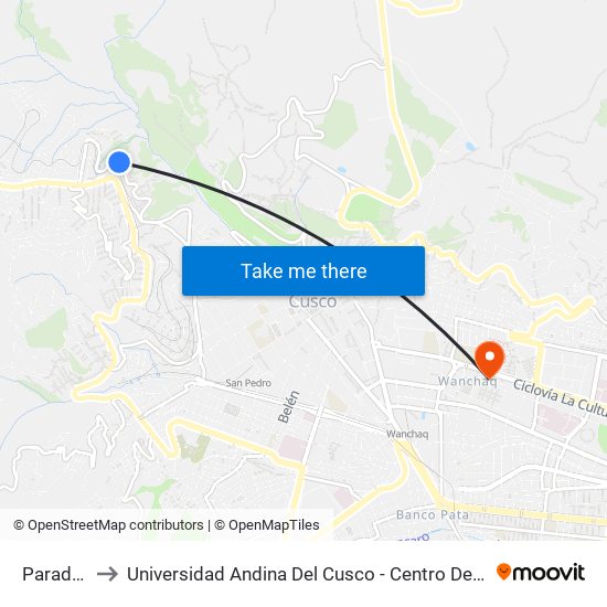 Paradero to Universidad Andina Del Cusco - Centro De Idiomas map