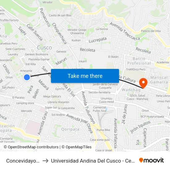 Concevidayoc, 192a to Universidad Andina Del Cusco - Centro De Idiomas map