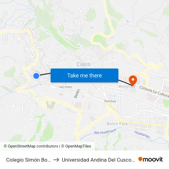 Colegio Simón Bolivar - Bajada to Universidad Andina Del Cusco - Centro De Idiomas map
