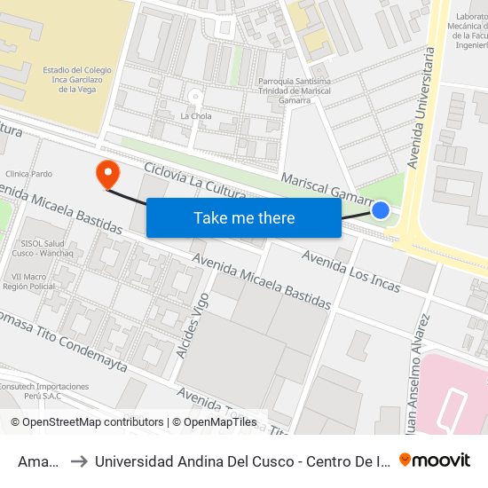 Amauta to Universidad Andina Del Cusco - Centro De Idiomas map