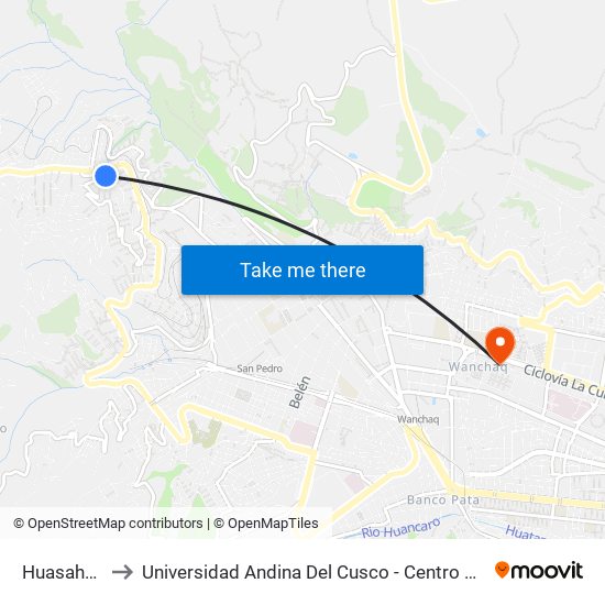 Huasahuara to Universidad Andina Del Cusco - Centro De Idiomas map