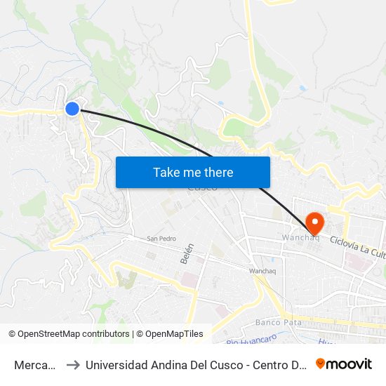 Mercadillo to Universidad Andina Del Cusco - Centro De Idiomas map