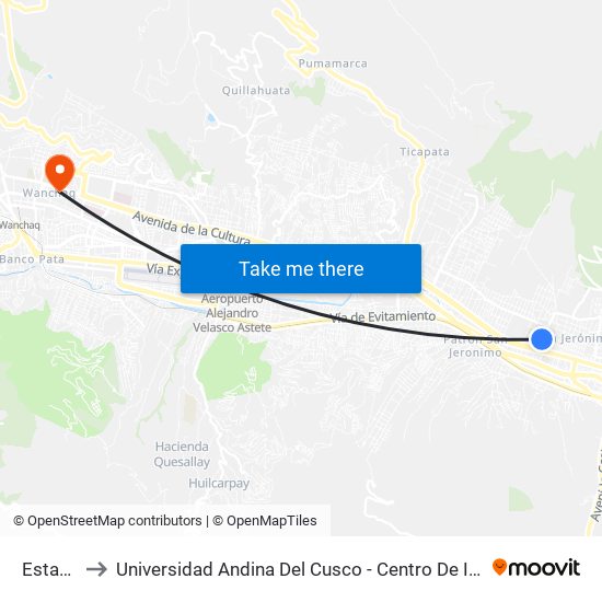 Estadio to Universidad Andina Del Cusco - Centro De Idiomas map