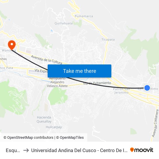 Esquina to Universidad Andina Del Cusco - Centro De Idiomas map