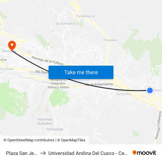 Plaza San Jeronimo to Universidad Andina Del Cusco - Centro De Idiomas map