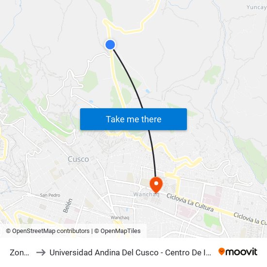 Zona X to Universidad Andina Del Cusco - Centro De Idiomas map