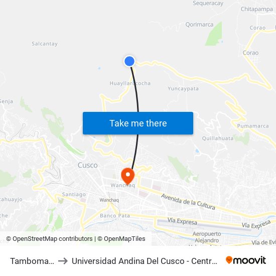 Tambomachay to Universidad Andina Del Cusco - Centro De Idiomas map
