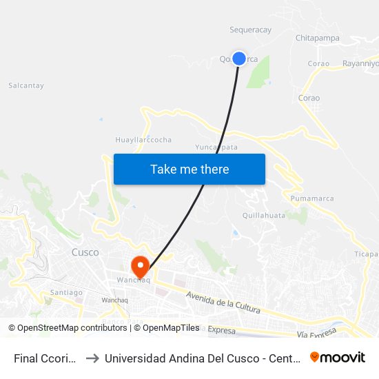Final Ccorimarca to Universidad Andina Del Cusco - Centro De Idiomas map