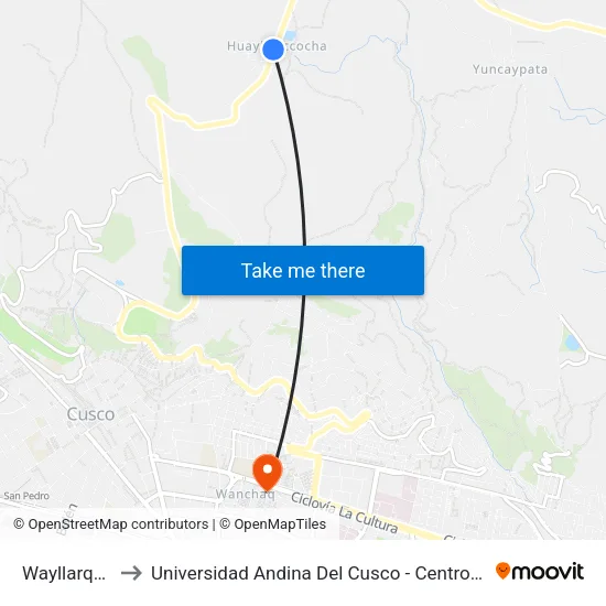 Wayllarqocha to Universidad Andina Del Cusco - Centro De Idiomas map