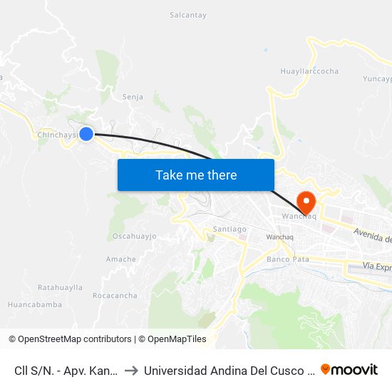 Cll S/N. - Apv. Kantu (Pto Final) to Universidad Andina Del Cusco - Centro De Idiomas map