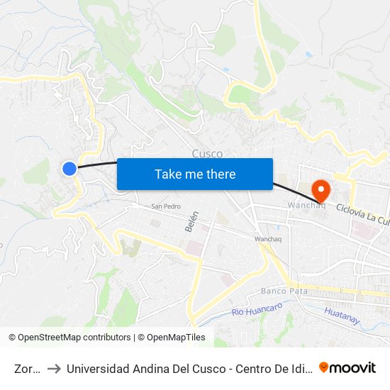 Zorro to Universidad Andina Del Cusco - Centro De Idiomas map