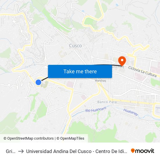 Grifo to Universidad Andina Del Cusco - Centro De Idiomas map