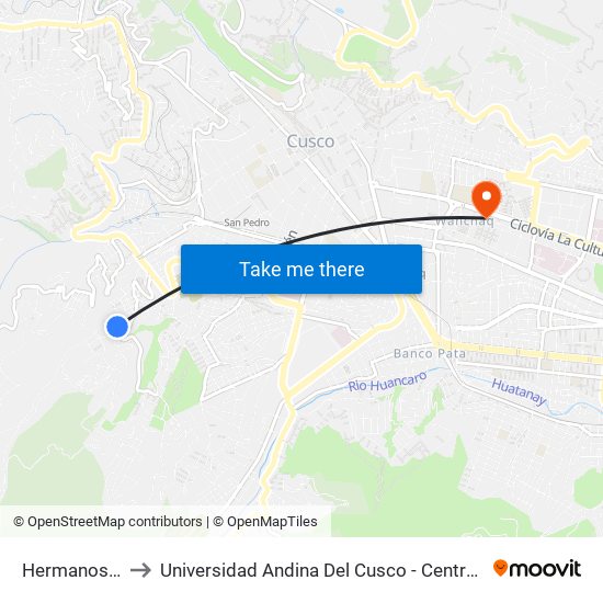 Hermanos Ayar to Universidad Andina Del Cusco - Centro De Idiomas map