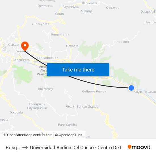 Bosque to Universidad Andina Del Cusco - Centro De Idiomas map