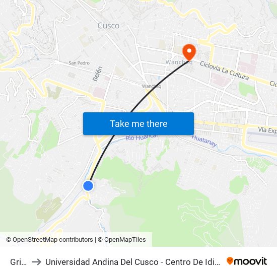 Grifo to Universidad Andina Del Cusco - Centro De Idiomas map