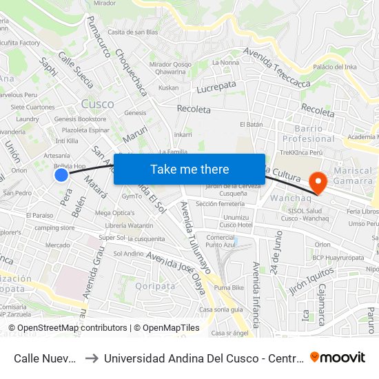 Calle Nueva, 423 to Universidad Andina Del Cusco - Centro De Idiomas map