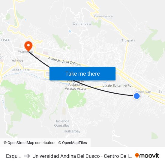 Esquina to Universidad Andina Del Cusco - Centro De Idiomas map