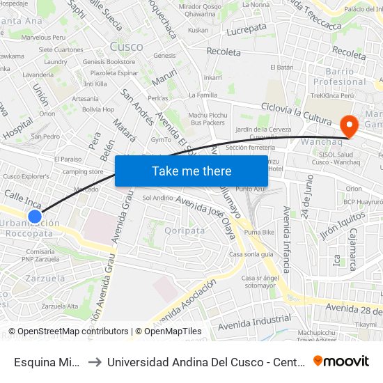 Esquina Mibanco to Universidad Andina Del Cusco - Centro De Idiomas map
