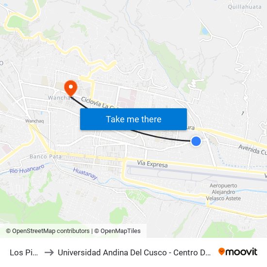 Los Pinos to Universidad Andina Del Cusco - Centro De Idiomas map