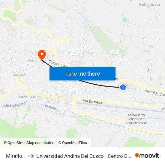 Miraflores to Universidad Andina Del Cusco - Centro De Idiomas map