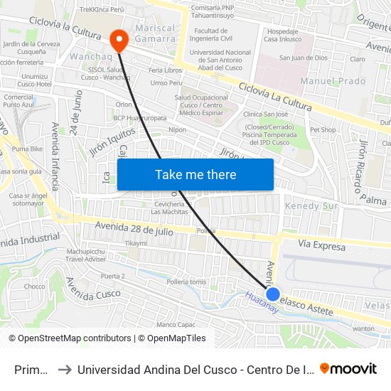 Primero to Universidad Andina Del Cusco - Centro De Idiomas map