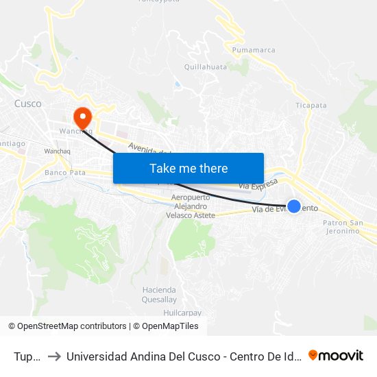 Tupac to Universidad Andina Del Cusco - Centro De Idiomas map