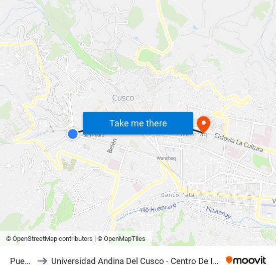 Puente to Universidad Andina Del Cusco - Centro De Idiomas map