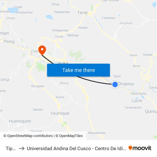 Tipón to Universidad Andina Del Cusco - Centro De Idiomas map