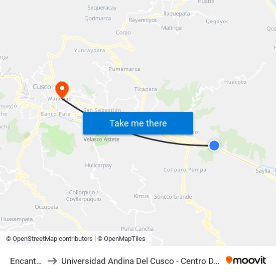 Encantada to Universidad Andina Del Cusco - Centro De Idiomas map