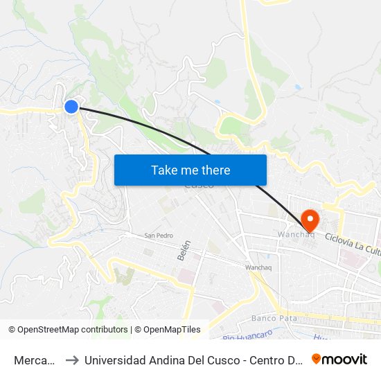 Mercadillo to Universidad Andina Del Cusco - Centro De Idiomas map