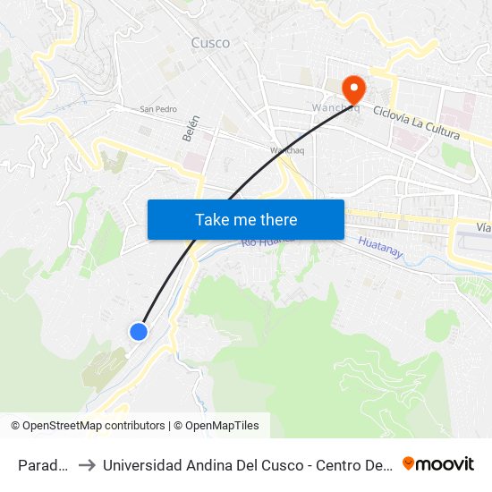 Paradero to Universidad Andina Del Cusco - Centro De Idiomas map
