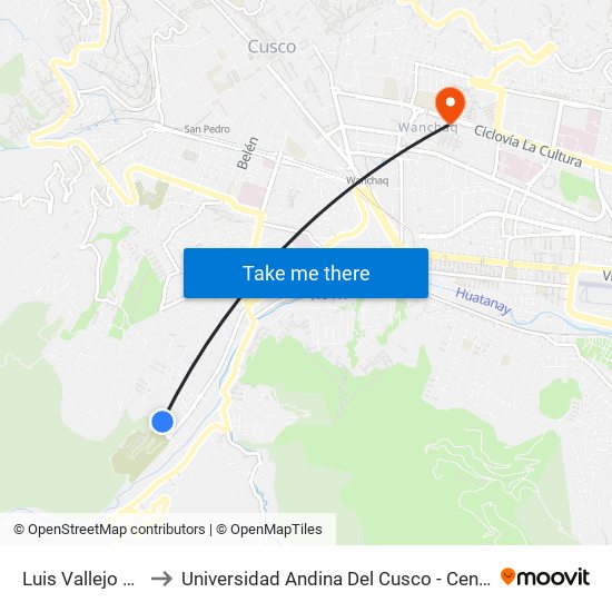 Luis Vallejo Santoni to Universidad Andina Del Cusco - Centro De Idiomas map