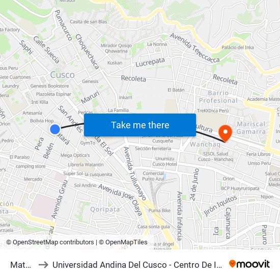Matara to Universidad Andina Del Cusco - Centro De Idiomas map