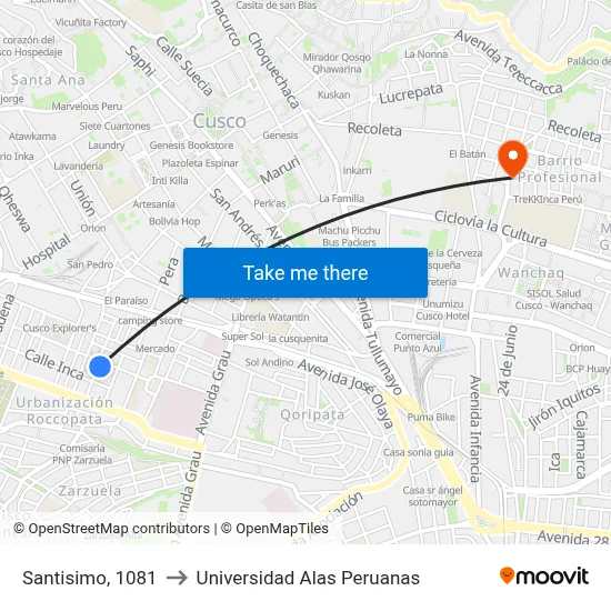 Santisimo, 1081 to Universidad Alas Peruanas map