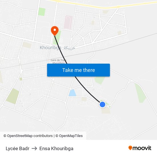 Lycée Badr to Ensa Khouribga map