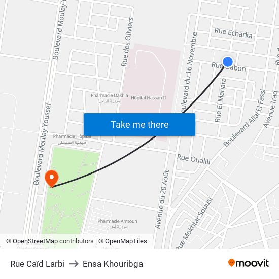 Rue Caïd Larbi to Ensa Khouribga map