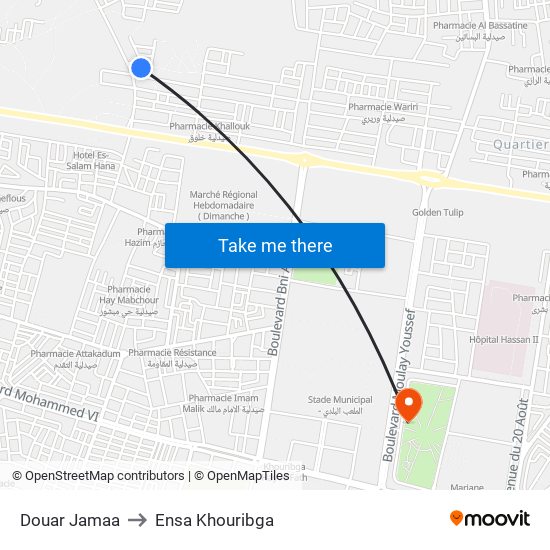 Douar Jamaa to Ensa Khouribga map