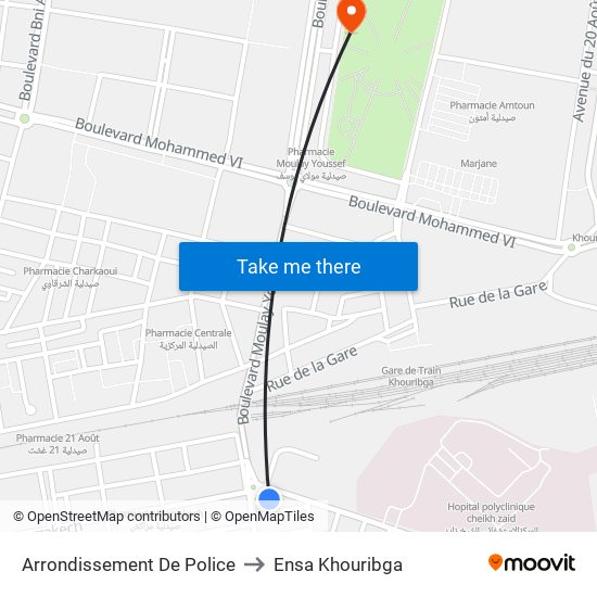 Arrondissement De Police to Ensa Khouribga map