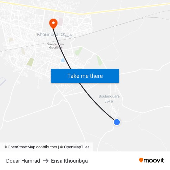 Douar Hamrad to Ensa Khouribga map