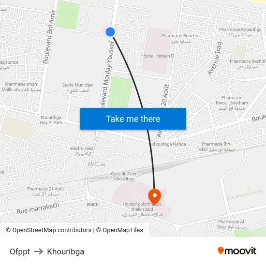 Ofppt to Khouribga map