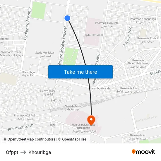 Ofppt to Khouribga map