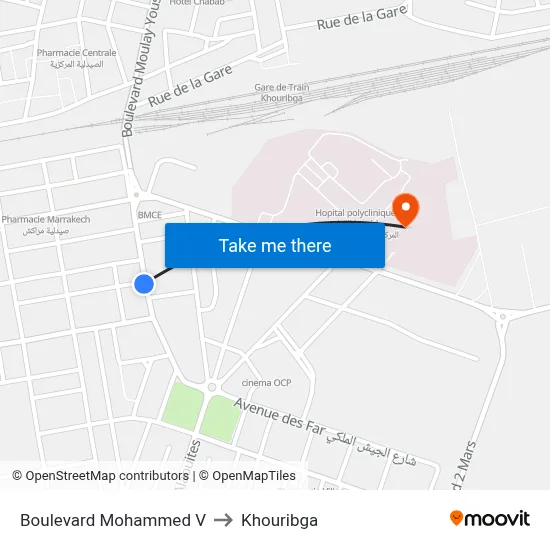Boulevard Mohammed V to Khouribga map
