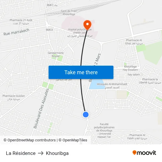 La Résidence to Khouribga map