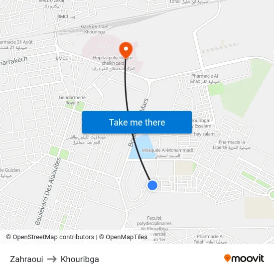 Zahraoui to Khouribga map