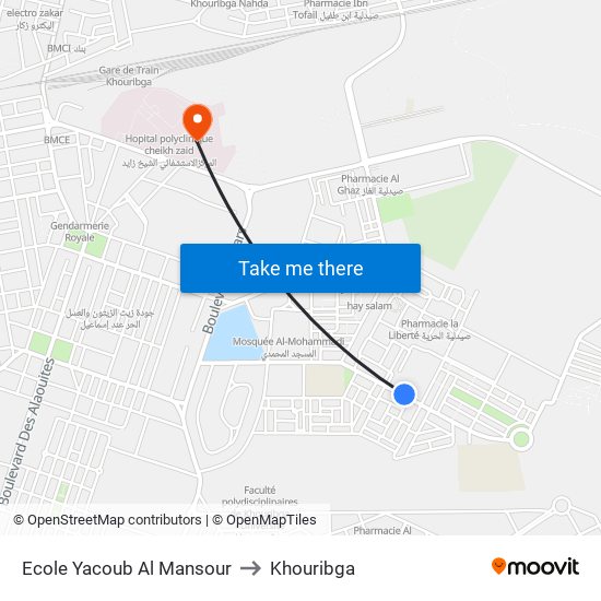 Ecole Yacoub Al Mansour to Khouribga map