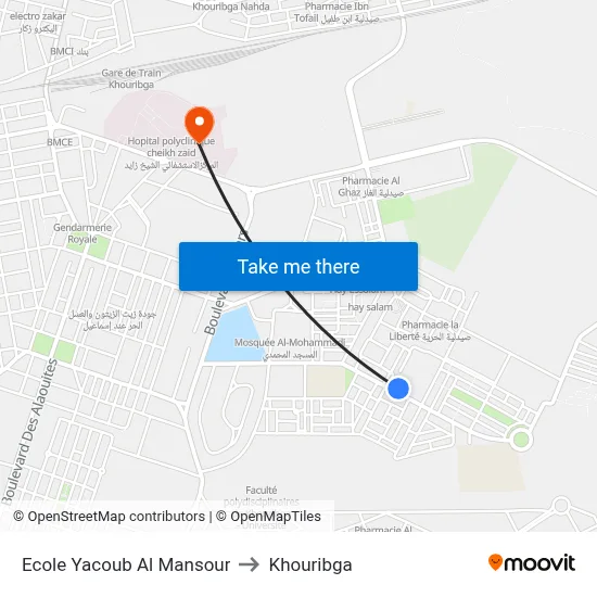 Ecole Yacoub Al Mansour to Khouribga map