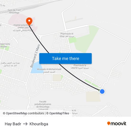 Hay Badr to Khouribga map