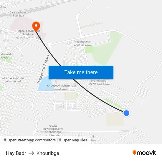 Hay Badr to Khouribga map